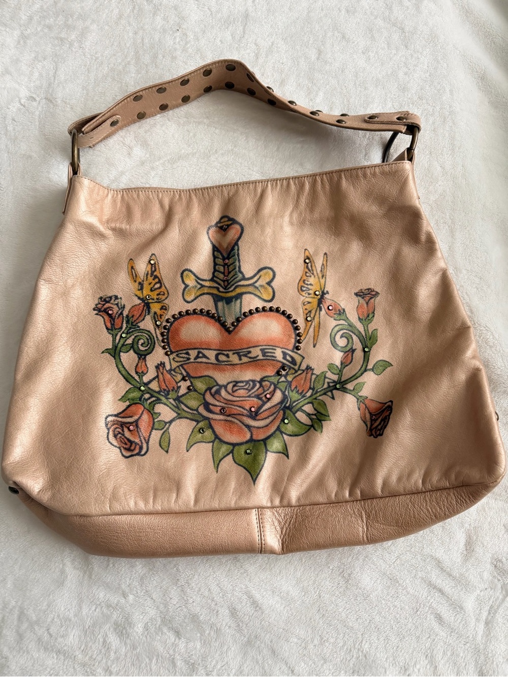 Tammi Lyn Leather Tattoo Heart Hobo Satchel